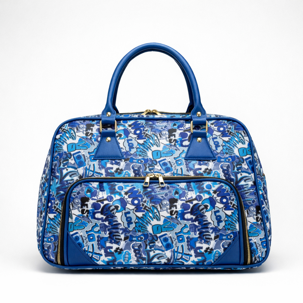 Blue Patterned Carry On Travel Handbag